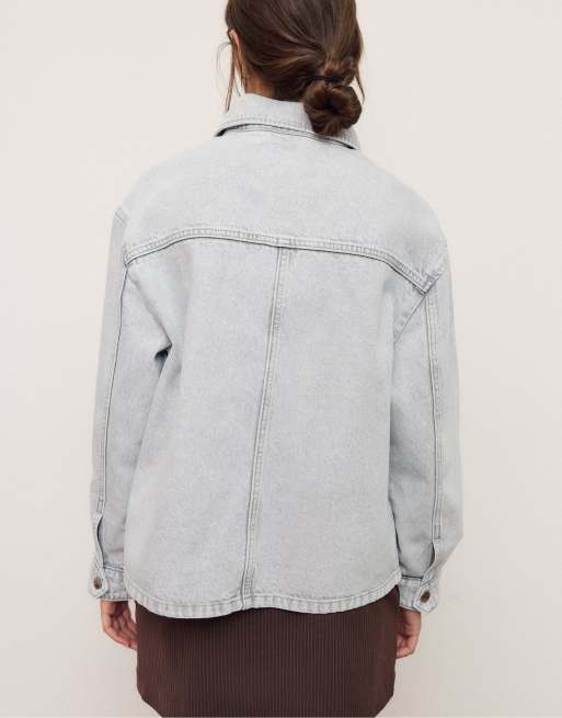 Stradivarius - Veste en jean à poches - Gris clair délavé, 4 de 4