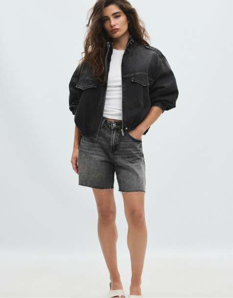 Stradivarius veste en jean ballon délavage denim noir - view 1