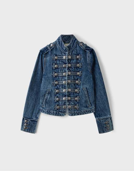 Stradivarius veste en jean boutonnée en denim bleu surteint 100 % coton, 6 de 7