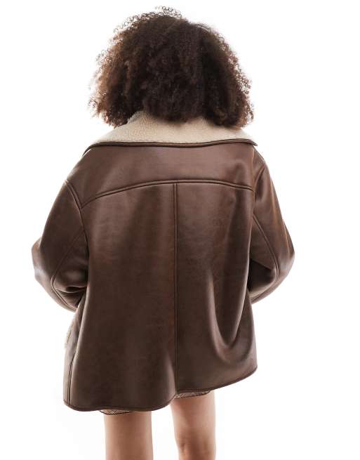 Veste En Cuir Colebrook Marron Avec Bordure Fausse Fourrure Taille S - Neuf Sans étiquettes, Jamais Portée