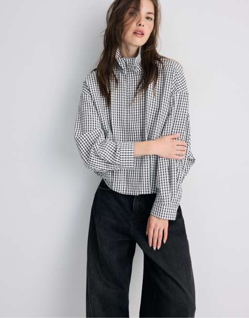 Stradivarius veste oversize à carreaux noire, 2 de 7