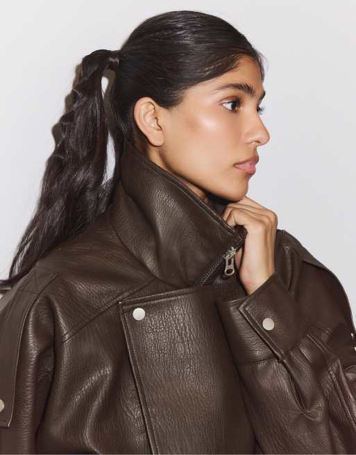 Stradivarius veste oversize à col marron, 5 de 7