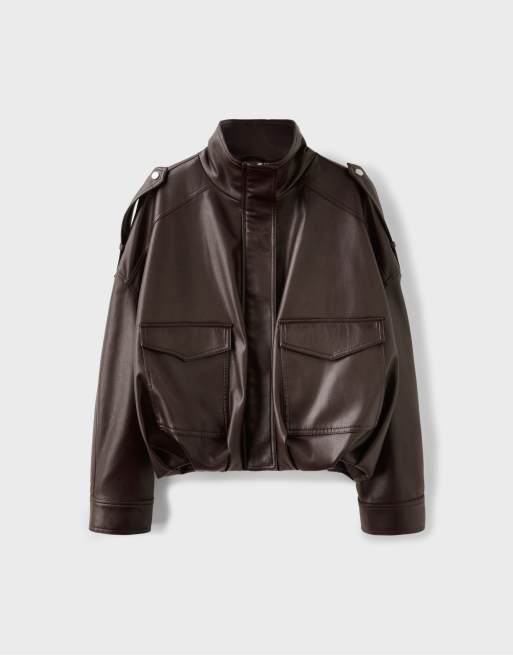 Stradivarius veste oversize effet cuir marron, 6 de 7