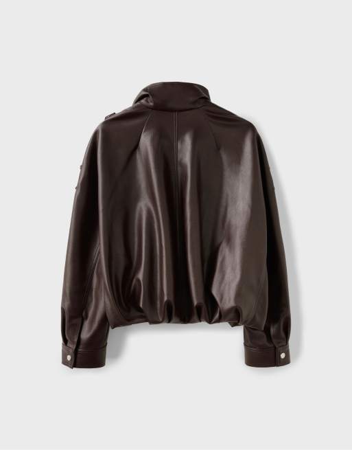 Stradivarius veste oversize effet cuir marron, 7 de 7
