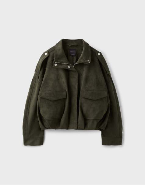 Stradivarius veste oversize en daim synthétique kaki - view 1