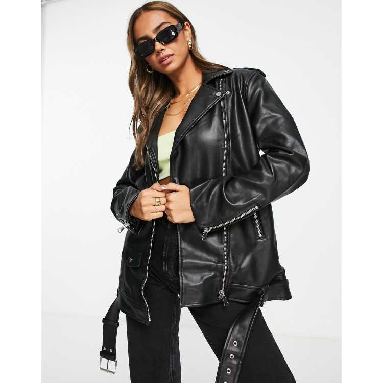 Stradivarius Veste oversize en imitation cuir Noir ASOS