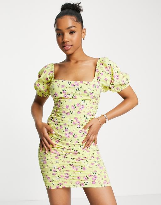 Stradivarius - Vestitino giallo a fiori con scollo squadrato, 4 di 4
