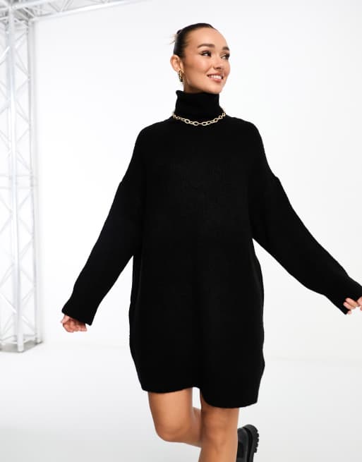 Stradivarius - Vestito corto accollato in maglia nera, 2 di 4