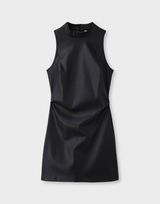 Stradivarius vestito corto all'americana effetto pelle nero, 6 di 7