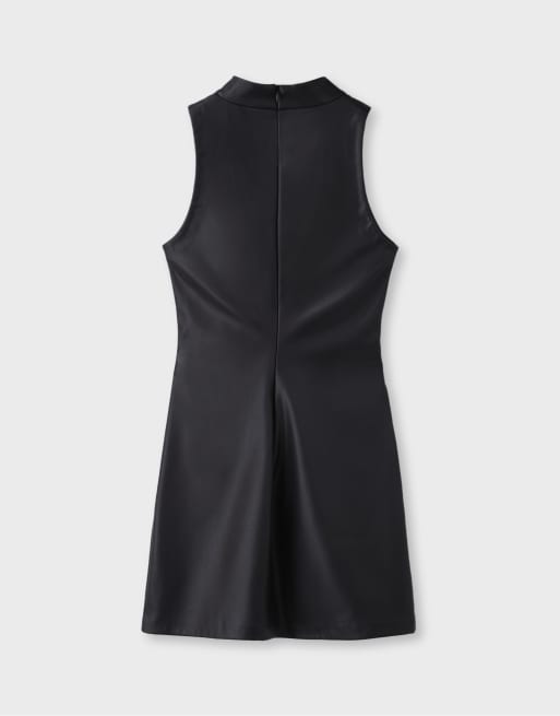 Stradivarius vestito corto all'americana effetto pelle nero, 7 di 7