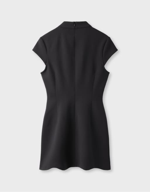 Stradivarius vestito corto con colletto alla coreana nero, 7 di 7