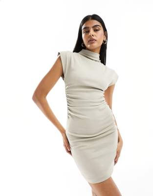 Stradivarius - Vestito corto modellante color pietra con maniche ad aletta