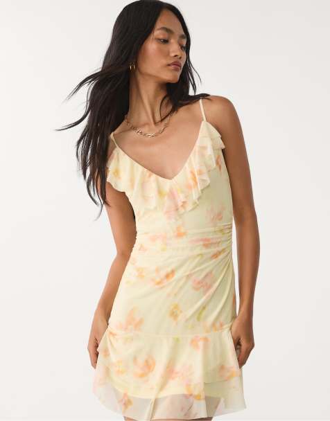 Stradivarius - Vestito corto oro stampato in tulle con volant - view 1