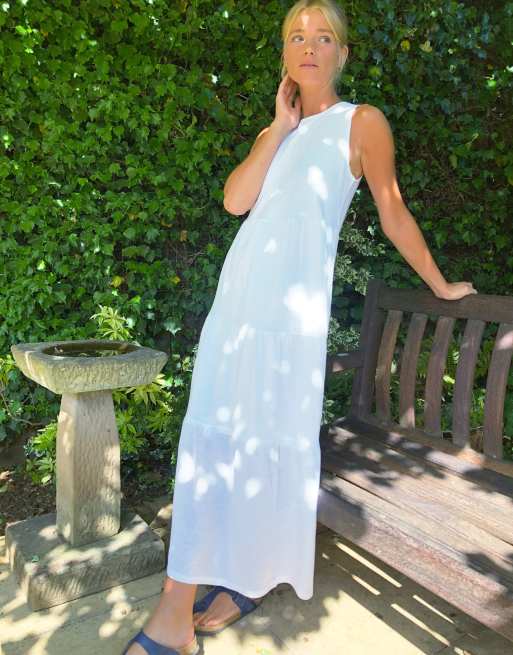 Stradivarius - Vestito grembiule midi bianco senza maniche