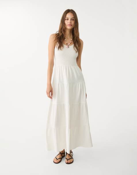 Stradivarius - Vestito lungo fluido bianco - view 1