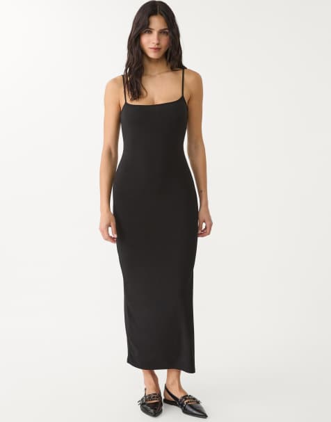 Stradivarius - Vestito lungo nero con spalline sottili - view 1