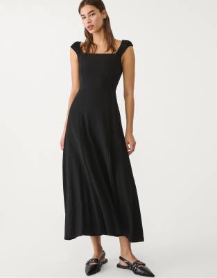 Abito Lungo Midi In Lino Alemais Fantasia Floreale Scollo Quadrato Donna