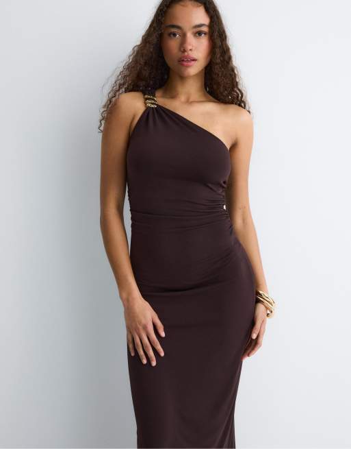 Stradivarius - Vestito marrone con dettagli metallizzati