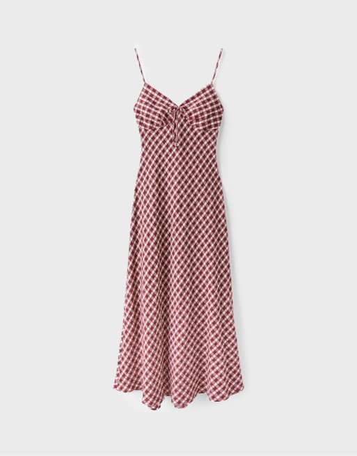Stradivarius vestito midi a quadretti viola, 6 di 7