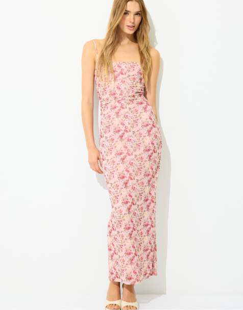 Stradivarius - Vestito midi aderente rosa pastello con stampa - view 1