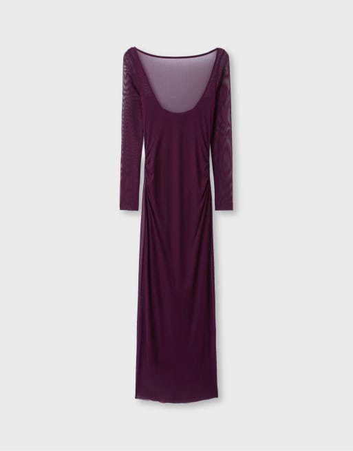 Stradivarius vestito midi con schiena scoperta viola, 6 di 7