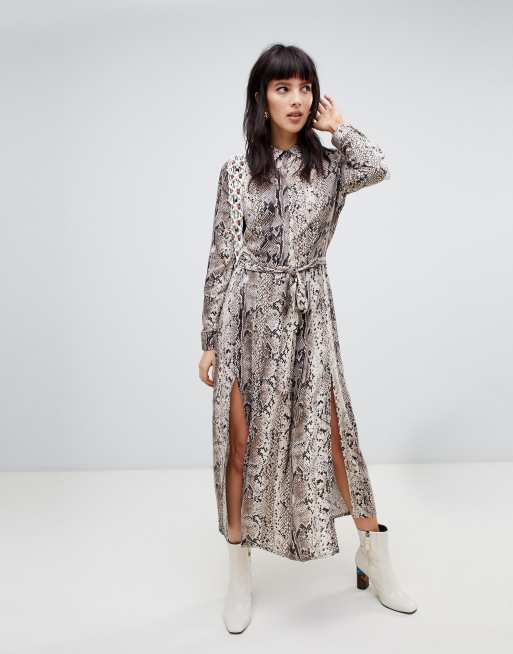 Stradivarius - Vestito midi con spacchi e stampa pitonata