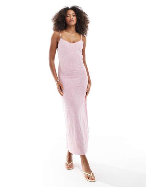 Stradivarius - Vestito midi rosa tenue con ricamo - view 1