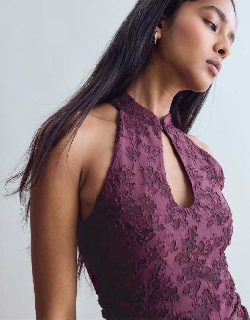 Stradivarius - Vestito midi viola jacquard, 4 di 7