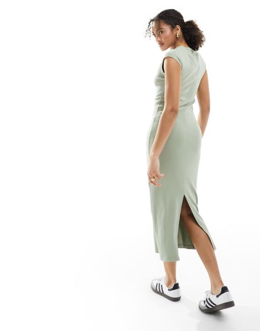 Stradivarius - Vestito T-shirt midi kaki , 4 di 4