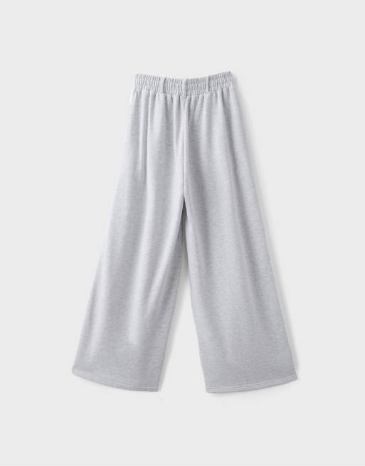 Stradivarius vida joggingbyxor med sidostripe i grå melange, 6 av 6