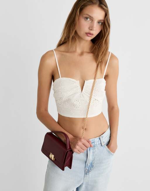 Stradivarius – Vinröd axelremsväska med två handtag