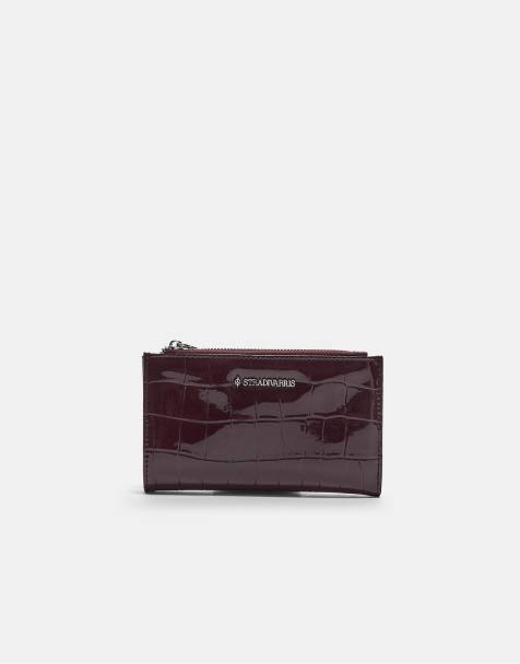 Stradivarius – Vinröd, enkel plånbok i krokodilskinnsimitation - view 1