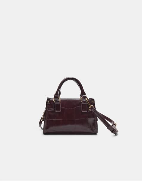 Stradivarius – Vinröd liten toteväska i krokodilskinnsimitation - view 1