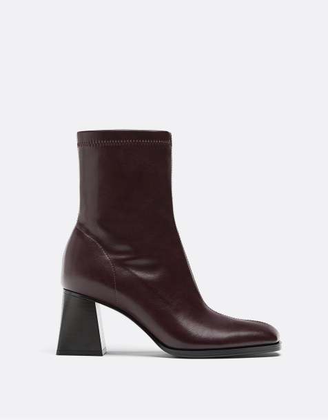 Stradivarius – Vinröda boots med halvhöga klackar och stretchiga skaft - view 1