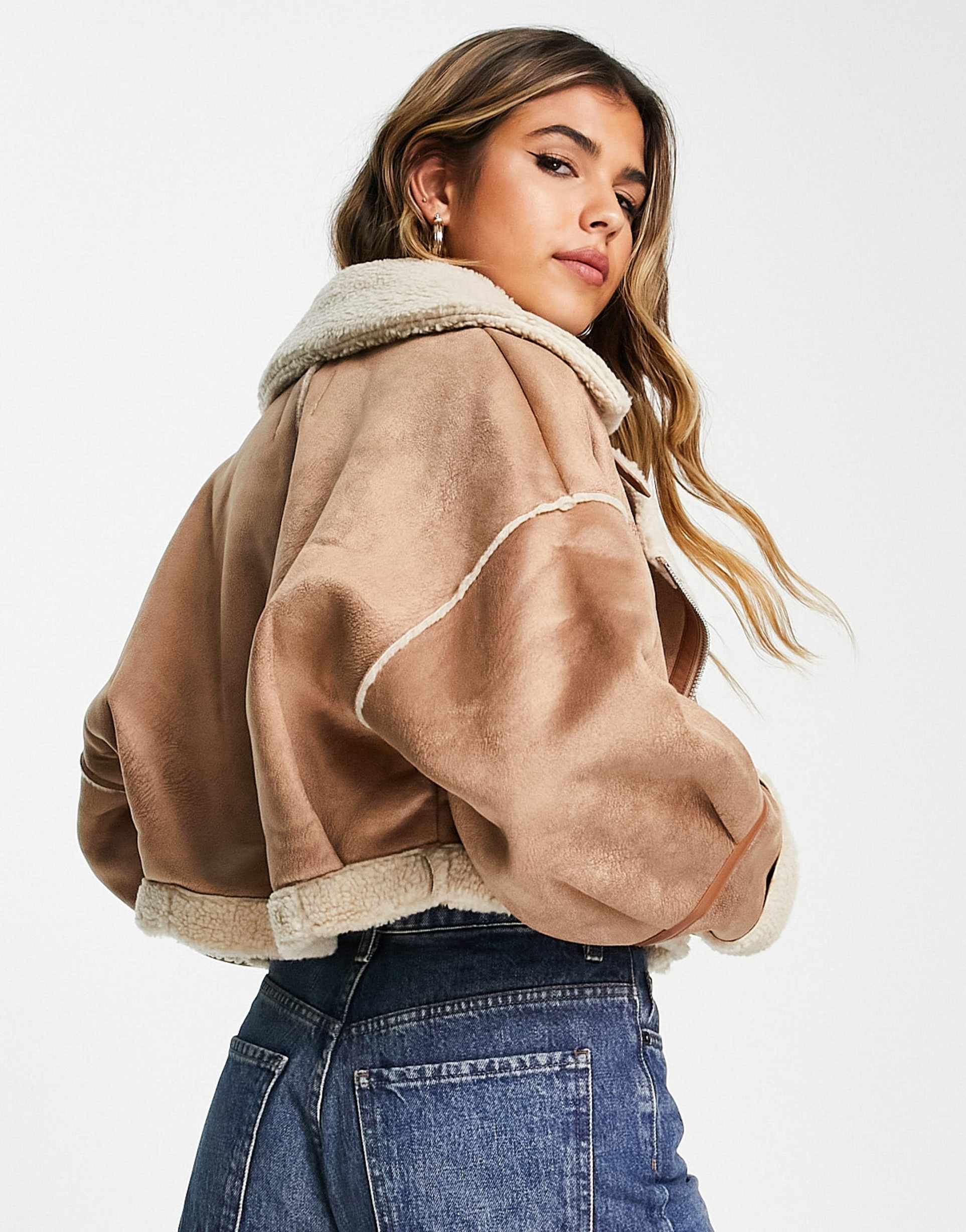 Stradivarius vintage cropped aviator in tan
