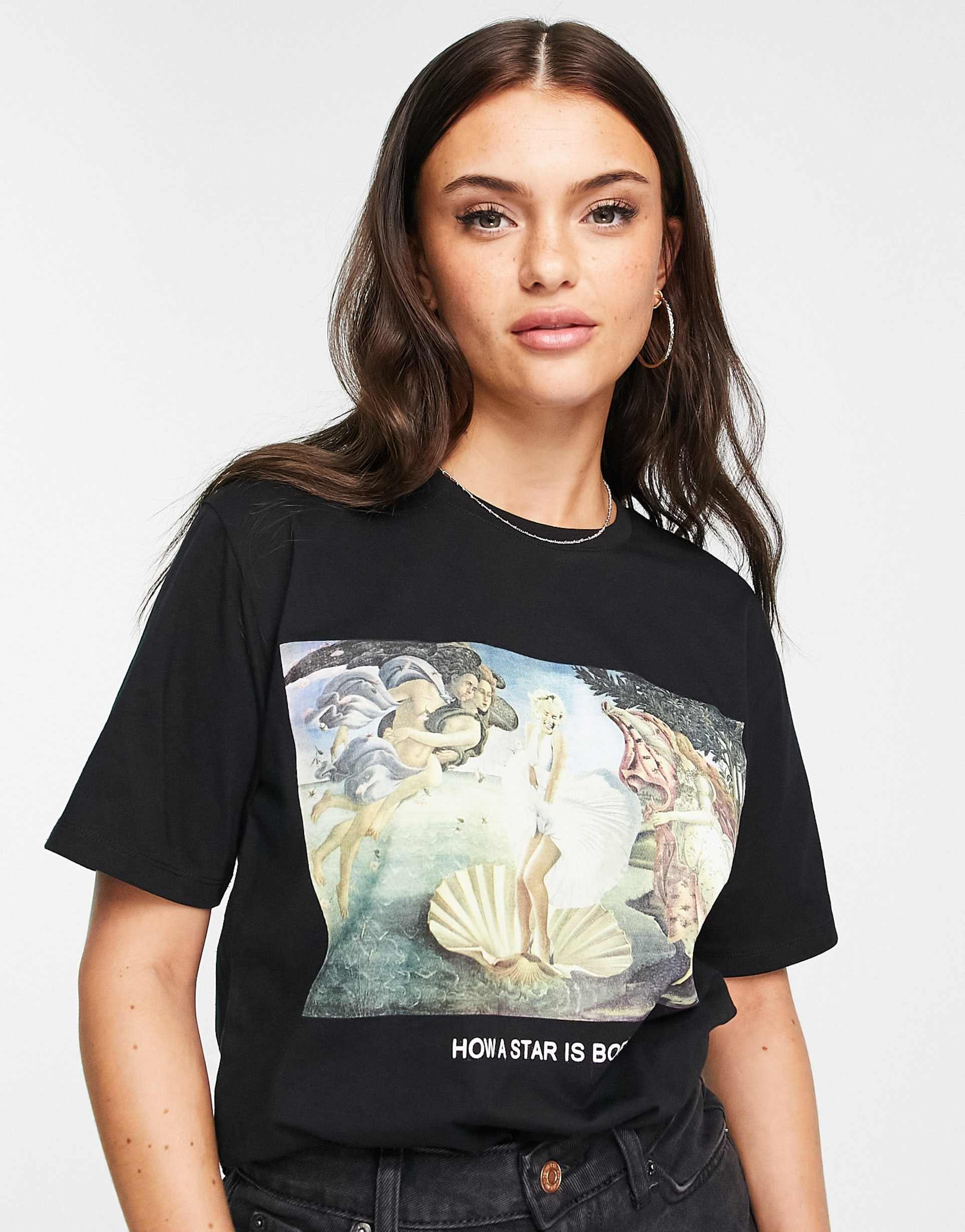Stradivarius vintage graphic t-shirt in black view 2
