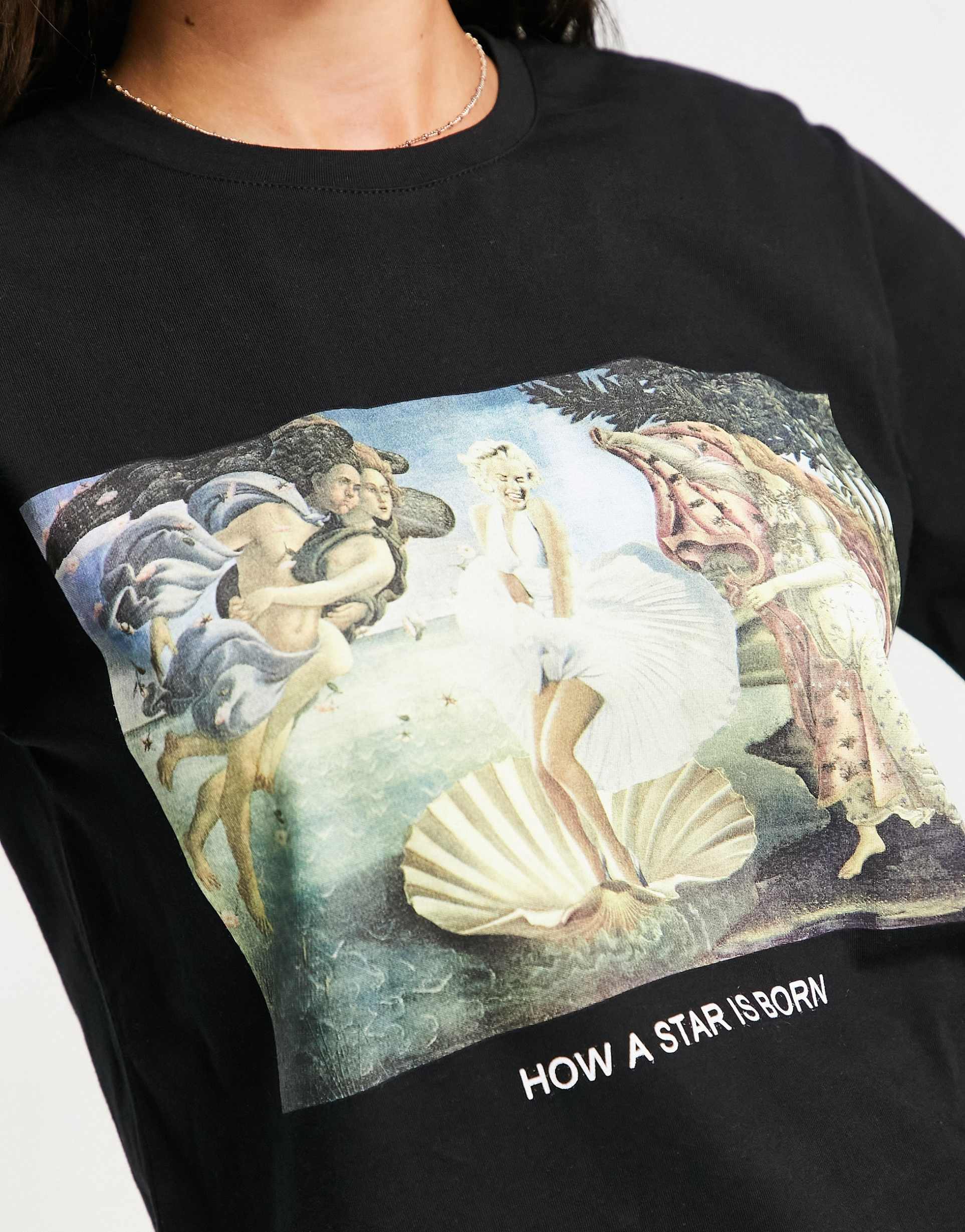 Stradivarius vintage graphic t-shirt in black view 4