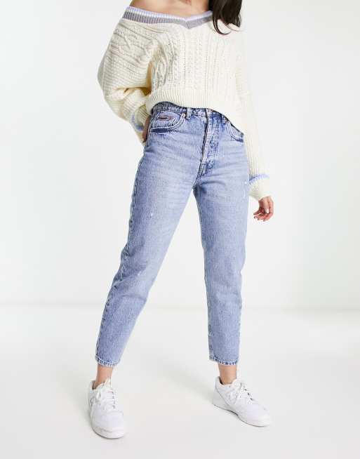 Stradivarius – Vintage-Mom-Jeans in heller Waschung, 4 von 5