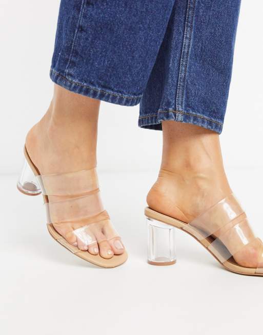 Vinyl store heeled mules