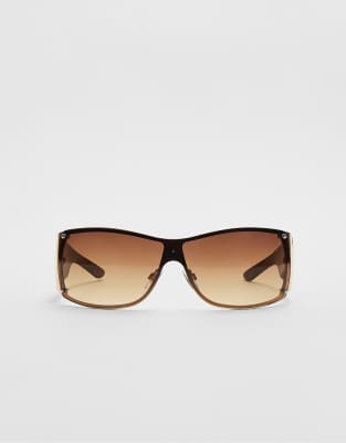 Stradivarius - Visor-Sonnenbrille in blassem Karamell mit Farbverlauf-Brown