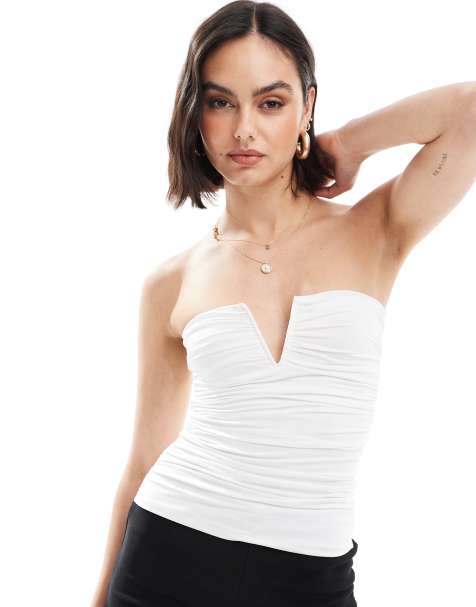 Stradivarius – Vit bandeau-topp med v-ringning - view 1