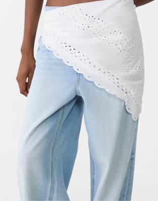 Stradivarius – Vit broderad sjal i bomull - view 1