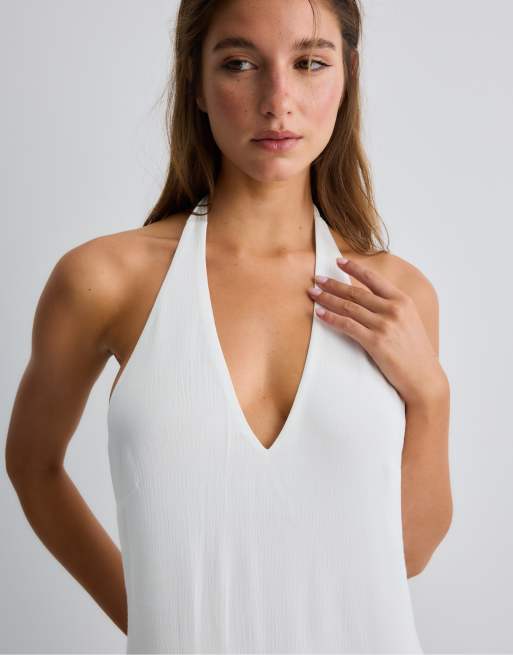 Stradivarius – Vit crepeklänning med halterneck, 3 av 4