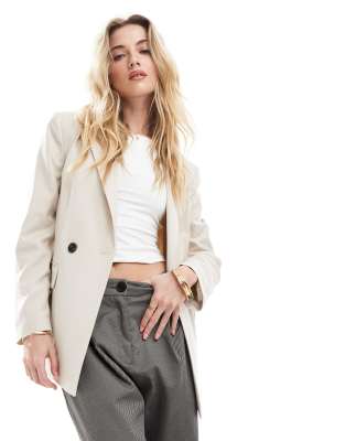 Stradivarius – Vit, figursydd kavaj i oversize