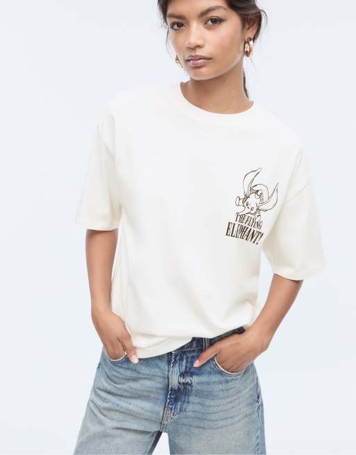 Stradivarius – Vit, kortärmad t-shirt med Dumbo-tryck