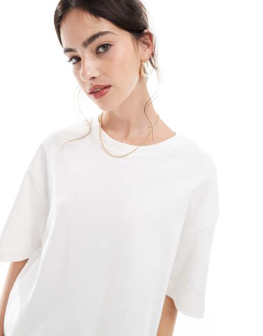 Stradivarius – Vit, kraftig t-shirt i bomull och oversize, 3 av 4
