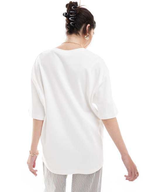 Stradivarius – Vit, kraftig t-shirt i bomull och oversize, 4 av 4