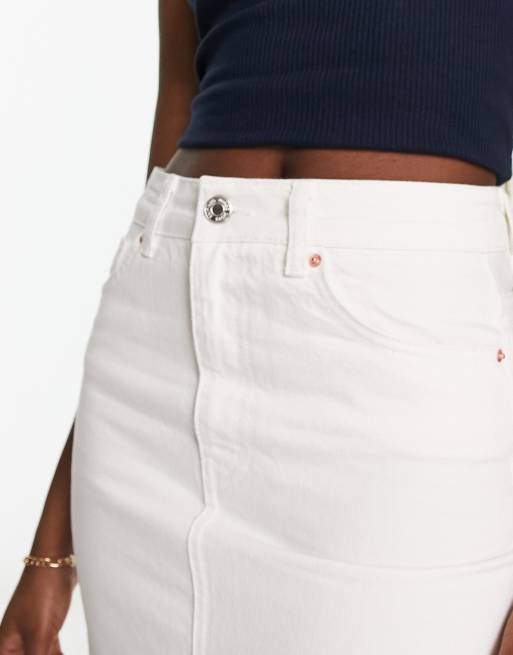 Stradivarius – Vit midikjol i denim med slits framtill, 3 av 4