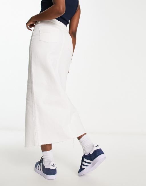 Stradivarius – Vit midikjol i denim med slits framtill, 4 av 4