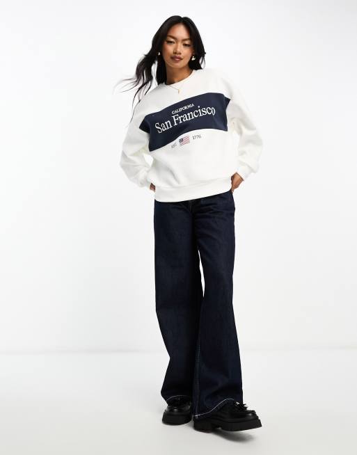 Stradivarius – Vit oversize sweatshirt med San Francisco-tryck ASOS